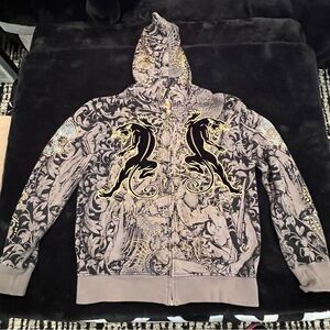 Vintage Ed Hardy Rhinestone Panther Graphic Hoodie Men’s Size Medium